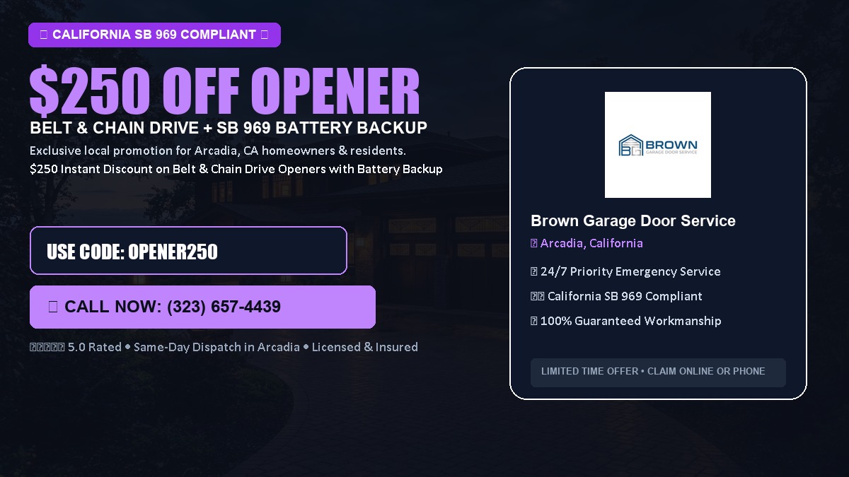 $250 OFF Smart Garage Door Opener Installation (Belt & Chain Drive with California SB 969 Battery Backup) in Arcadia, CA