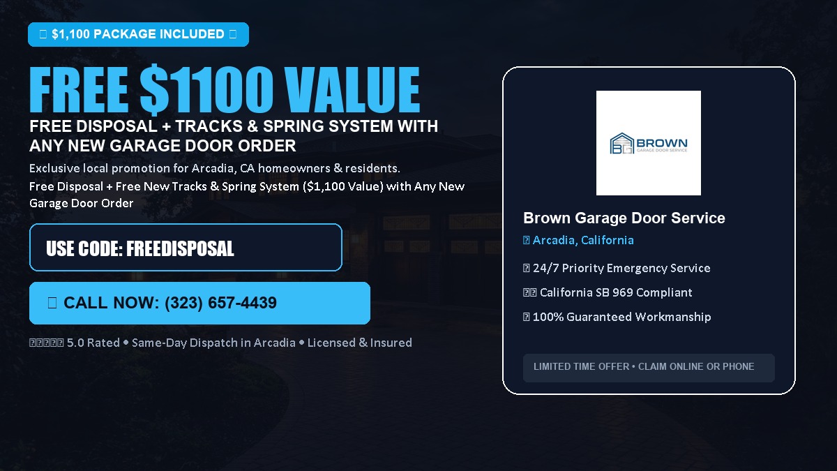 Free Disposal + Free New Tracks & Spring System with Any New Garage Door Order ($1100 Value) in Arcadia, CA